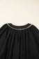 Black Plus Size Notched Neck Leopard Trim Flounce Long Sleeve Shift Dress