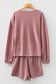 Fushia Solid Color Textured Knit Drop Shoulder Pullover Drawstring Shorts Set