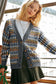 Gray Dotty Pattern Knit Button Front V Neck Sweater Cardigan
