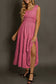 Green Shirred Pleated Square Neck Sleeveless Midi Dress