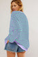 Green Stripe Contrast Ribbed Trim Crossed Stitch Drop Shoulder Sweatshirt