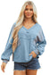 Dusk Blue Exposed Seam Waffle Striped Patchwork Baggy Pullover
