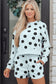 Sky Blue Polka Dot Print Drop Shoulder Pullover Drawstring Shorts Set