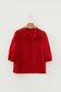 Fiery Red Solid Color Frilled V Neck Bow Detail 3/4 Sleeve Blouse
