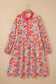 Khaki Plus Size Button V Neck Leopard Print Puff Sleeve Loose Mini Dress