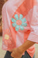 Pink Flower Patched Exposed Seam Bracelet Sleeve Oversized T Shirt