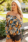 Blue Floral Off Shoulder Bell Sleeve Smocked Peplum Top