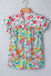 Sky Blue Floral Print Split Neck Button Front Flutter Sleeve Blouse