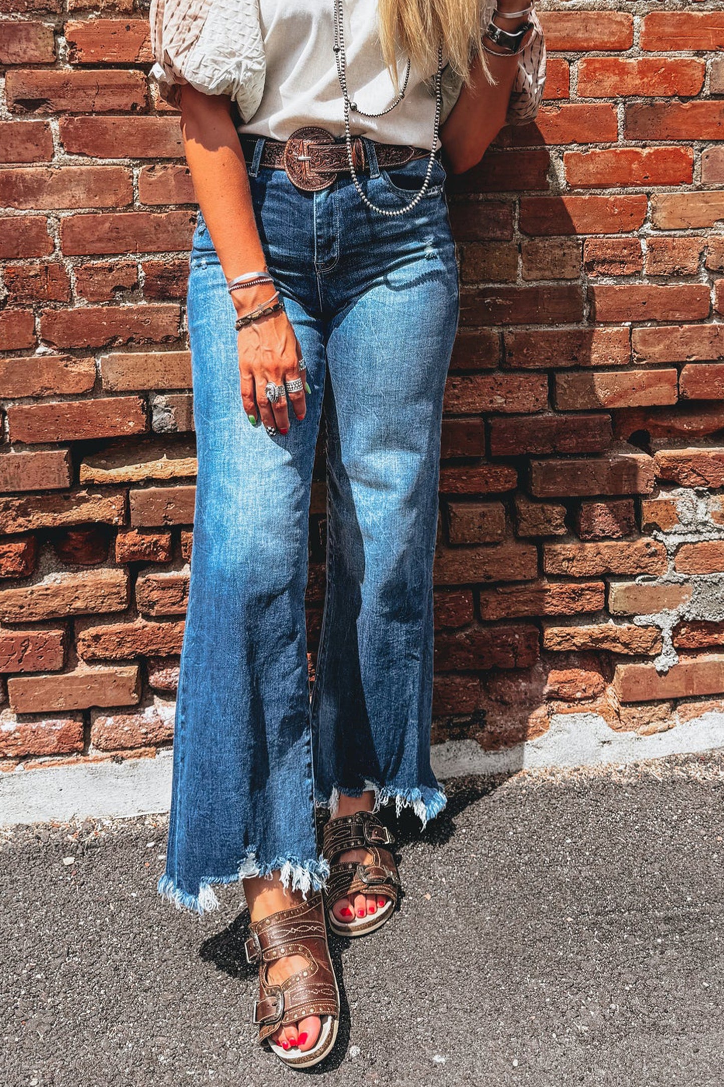 Ashleigh Blue High Waist Frayed Hem Flare Jeans