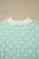 Sky Blue Polka Dot Print Color Block Trim Mock Neck Short Set