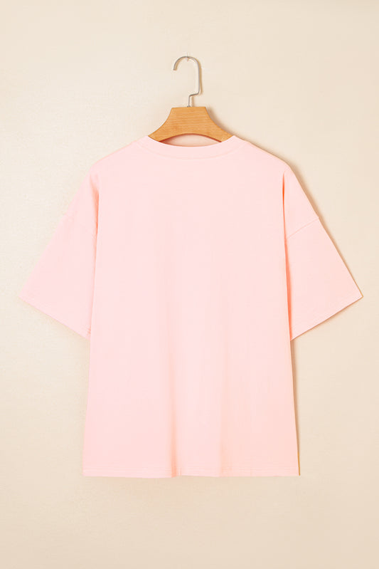 Light Pink Eyelet Lace Star Applique Plus Size T Shirt