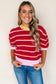 Green Stripe Colorblock Trim Half Sleeve Sweater Top