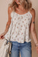 White Floral Pleated Big Bow Back Spaghetti Straps Tank Top