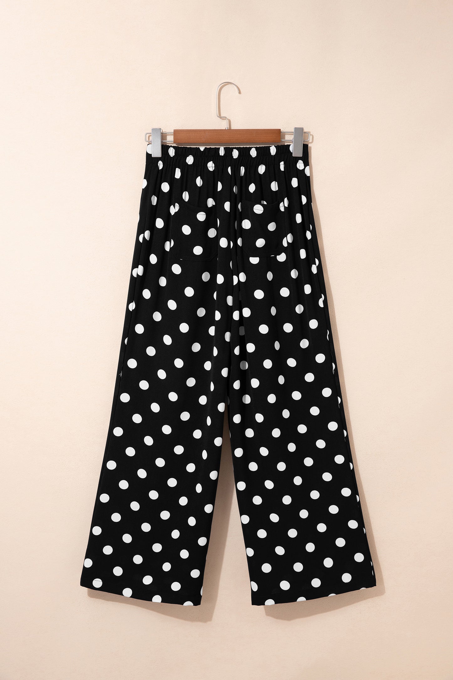 Black Polka Dot Print Patched Pocket Mid-rise Straight Leg Pants