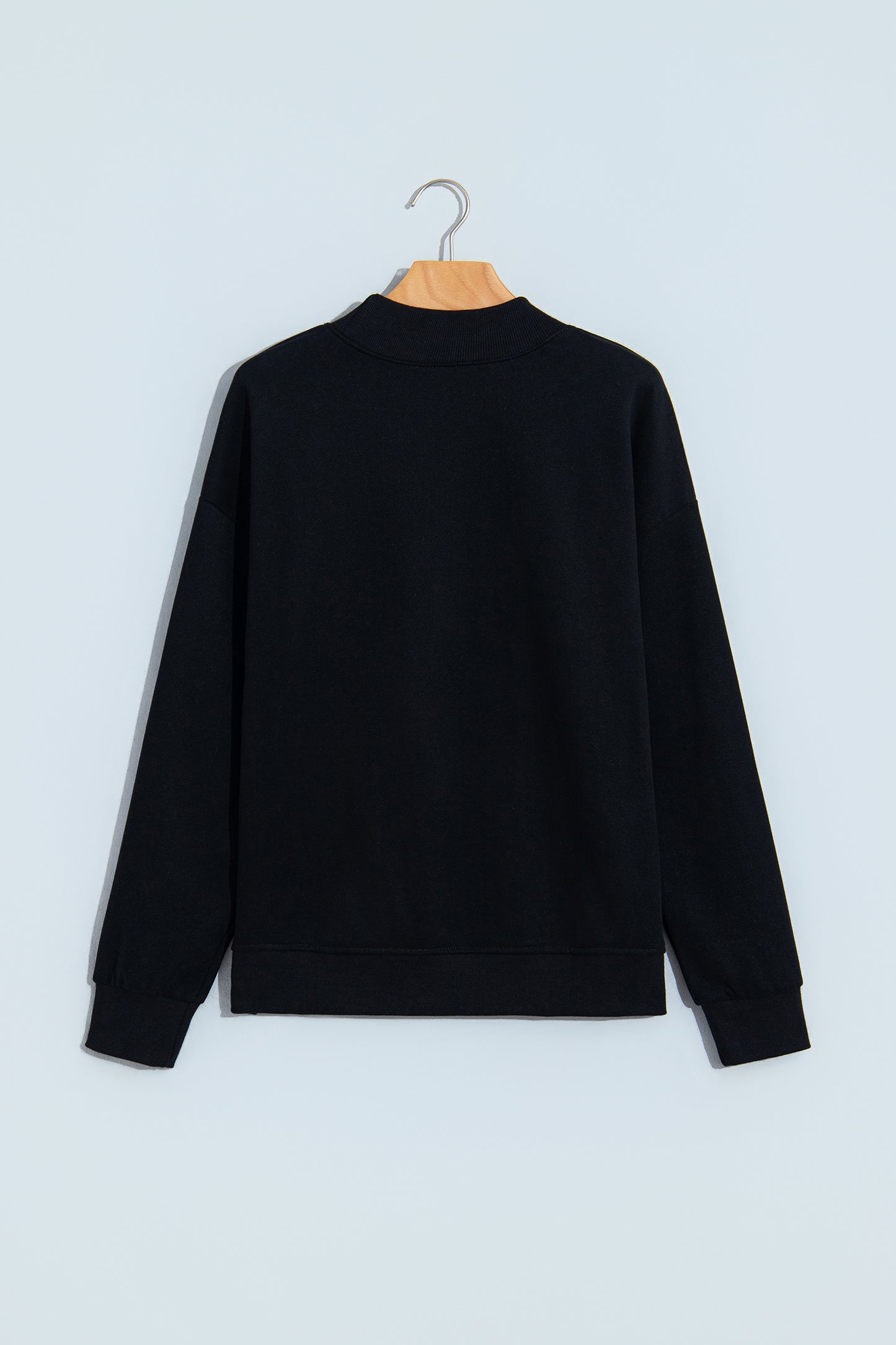 Black Solid Color Oversized Mock Neck Sweatshirt