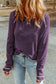 Smoke Gray Textured Round Neck Long Sleeve Top