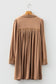 Straw Yellow Lace Trim Peter Pan Collar Long Sleeve Mini Shirt Dress