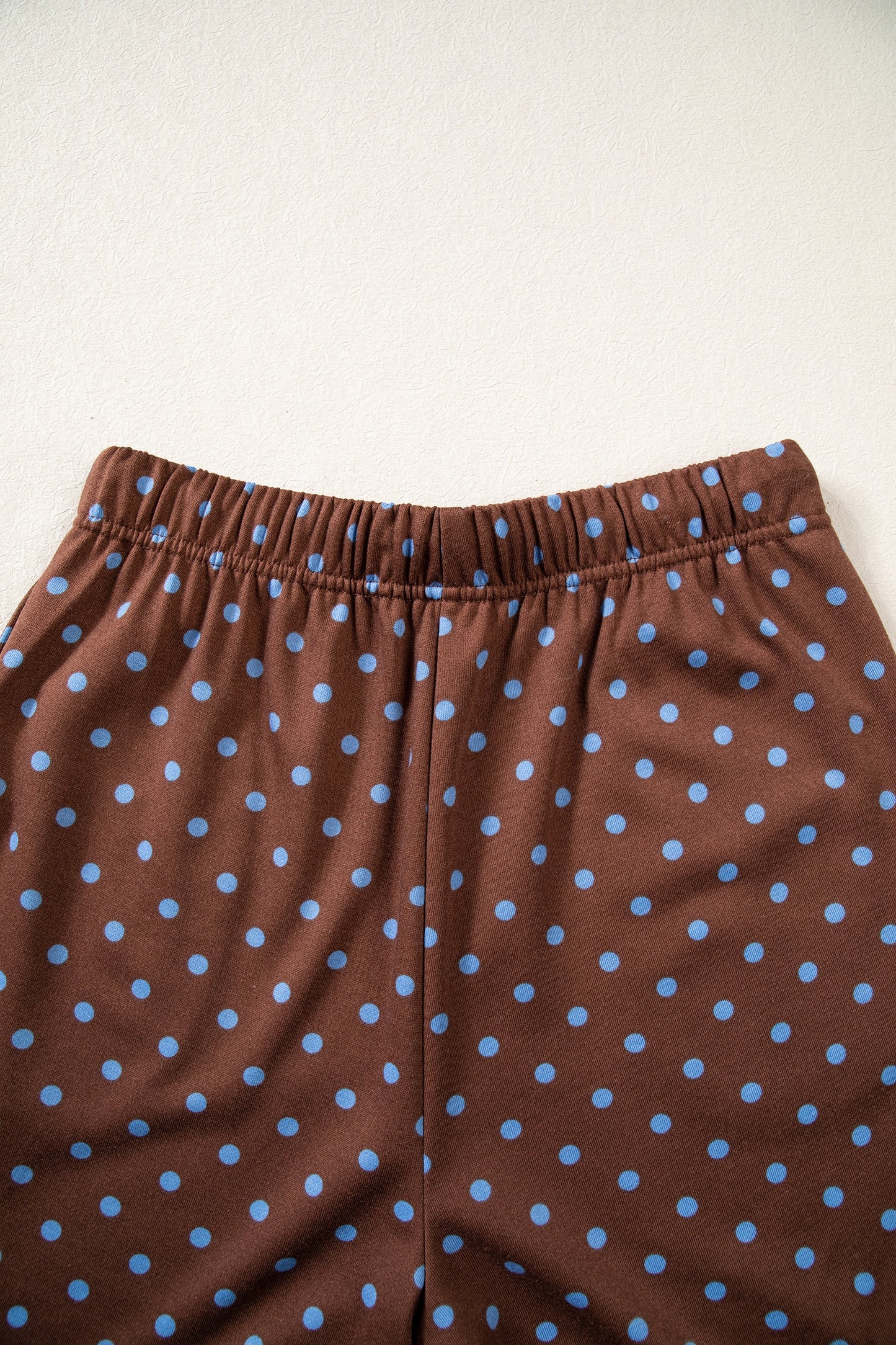Brown Polka Dot Drawstring Wide Leg Long Sleeve Top Pant Set