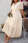 Apricot Plus Size V Neck Lacy Embroidery Patchwork Short Sleeve Maxi Dress