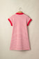 Red Stripe Quarter Zip Polo Collar T Shirt Dress with Pockets