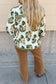 Green Plus Size Floral Printed Contrast Patchwork Detail Tassel Tie 3/4 Sleeve Blouse