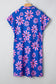 Purple Floral Striped Quarter Zip Cap Sleeve Drawstring Waist Mini Dress