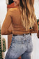 Chestnut Solid Color Long Sleeve Fitted Top