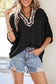 Black Dolman Half Sleeve Leopard Patchwork Trim V Neck Blouse