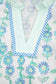Green Floral Print Striped Detail Contrast V Neck Patchwork Flutter Sleeve Blouse