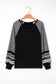 Navy Blue Contrast Print Striped Raglan Long Sleeve Loose Top