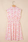 Pink Full Zip Cinched Waist Sleeveless Bow Mini Dress