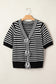 Sky Blue Stripe Short Sleeve Knit V Neck Bow Knot Sweater