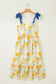 Red Floral Print Contrast Stitched Knot Denim Straps High Waist Dress
