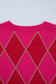 Rose Red Glitter Rhombus Pattern Knit Womens Casual Sweater