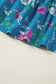 Blue Floral Flutter Sleeve Button Tie Split Neck Belted Long Dress