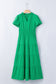 Clearly Aqua Solid Color V Neck Short Puff Sleeve High Waist Tiered Maxi Dress
