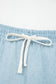 Sky Blue Stripe Plus Size Contrast Drawstring Elastic Waist Denim Shorts