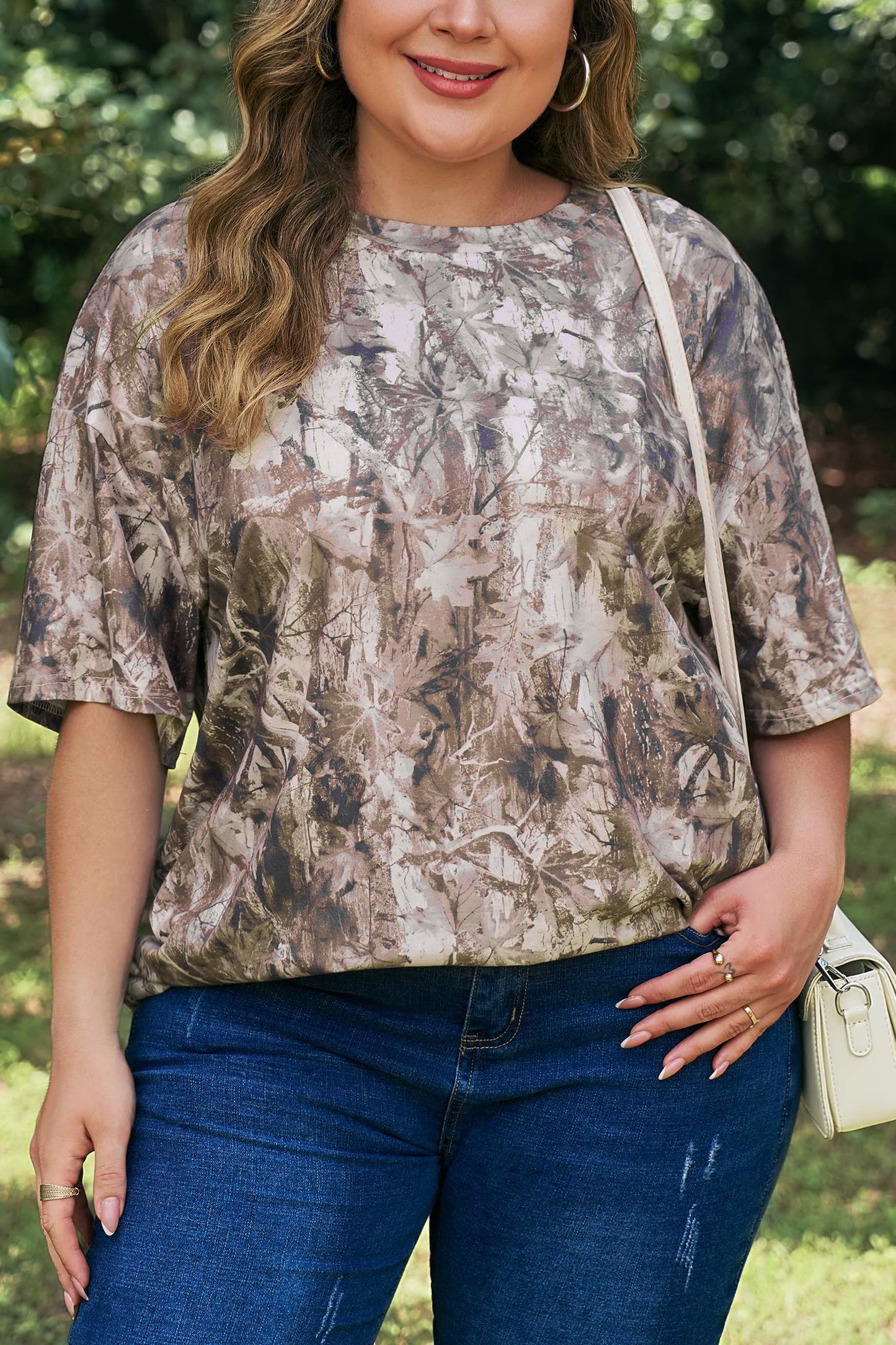Khaki Plus Size Woodland Camouflage Print T Shirt