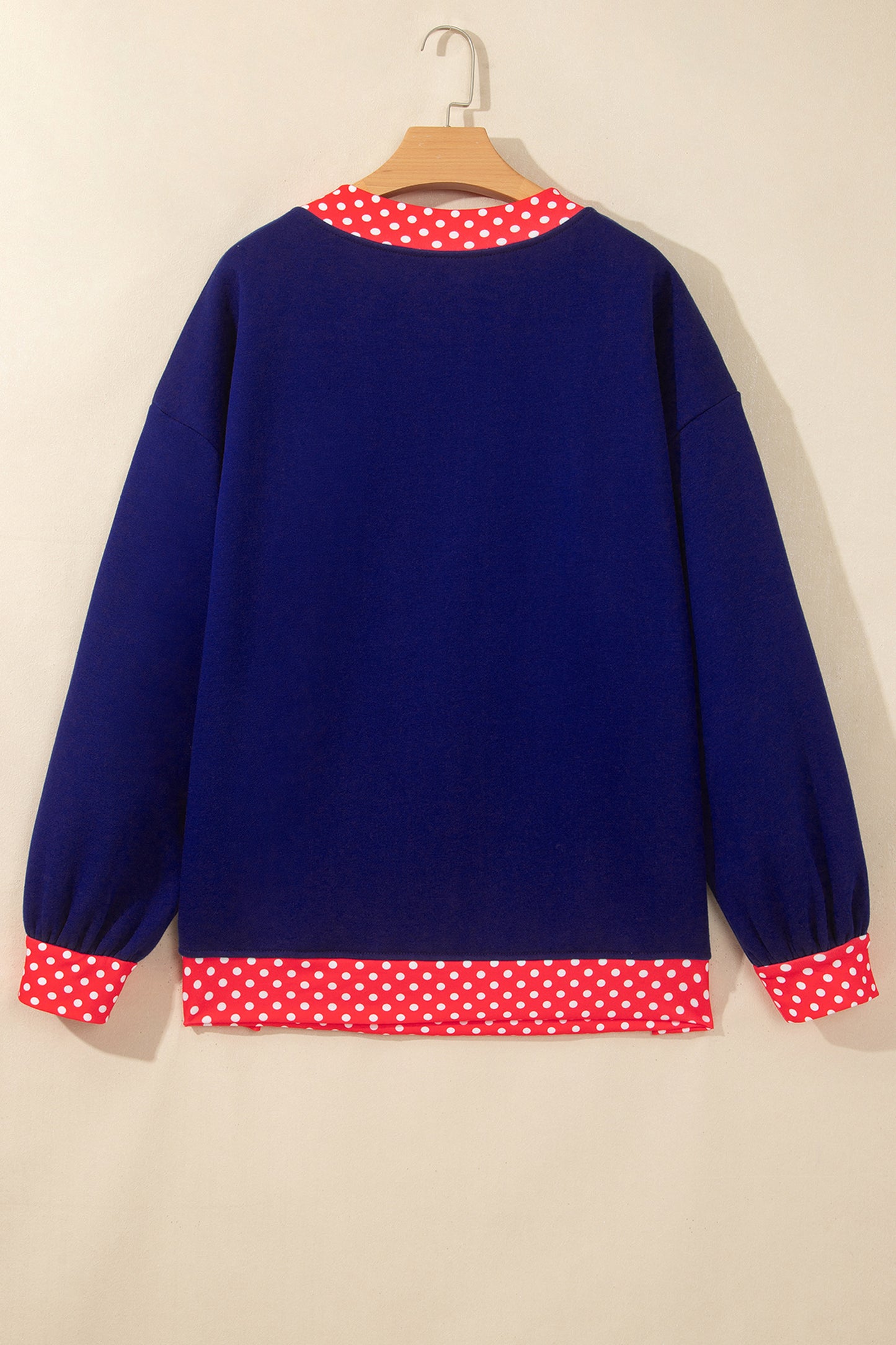 Brown Colorblock Polka Dot Contrast Trim Oversized Sweatshirt