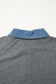 Carbon Grey Denim Color Block Patchwork Shirt Collar Short Sleeve Blouse