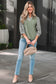 White Floral Puff Sleeve Contrast V Neck Patchwork Blouse