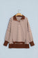 Brown Stripe Color Block Trim Raw Seam Split Hem Loose Pullover Sweatshirt