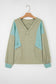 Dusk Blue Exposed Seam Waffle Striped Patchwork Baggy Pullover