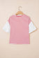 Black Stripe Floral Puff Sleeve Patchwork Round Neck Loose Top