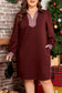 Coffee Contrast Plaid Trim Patchwork Collared Plus Size Shift Mini Dress