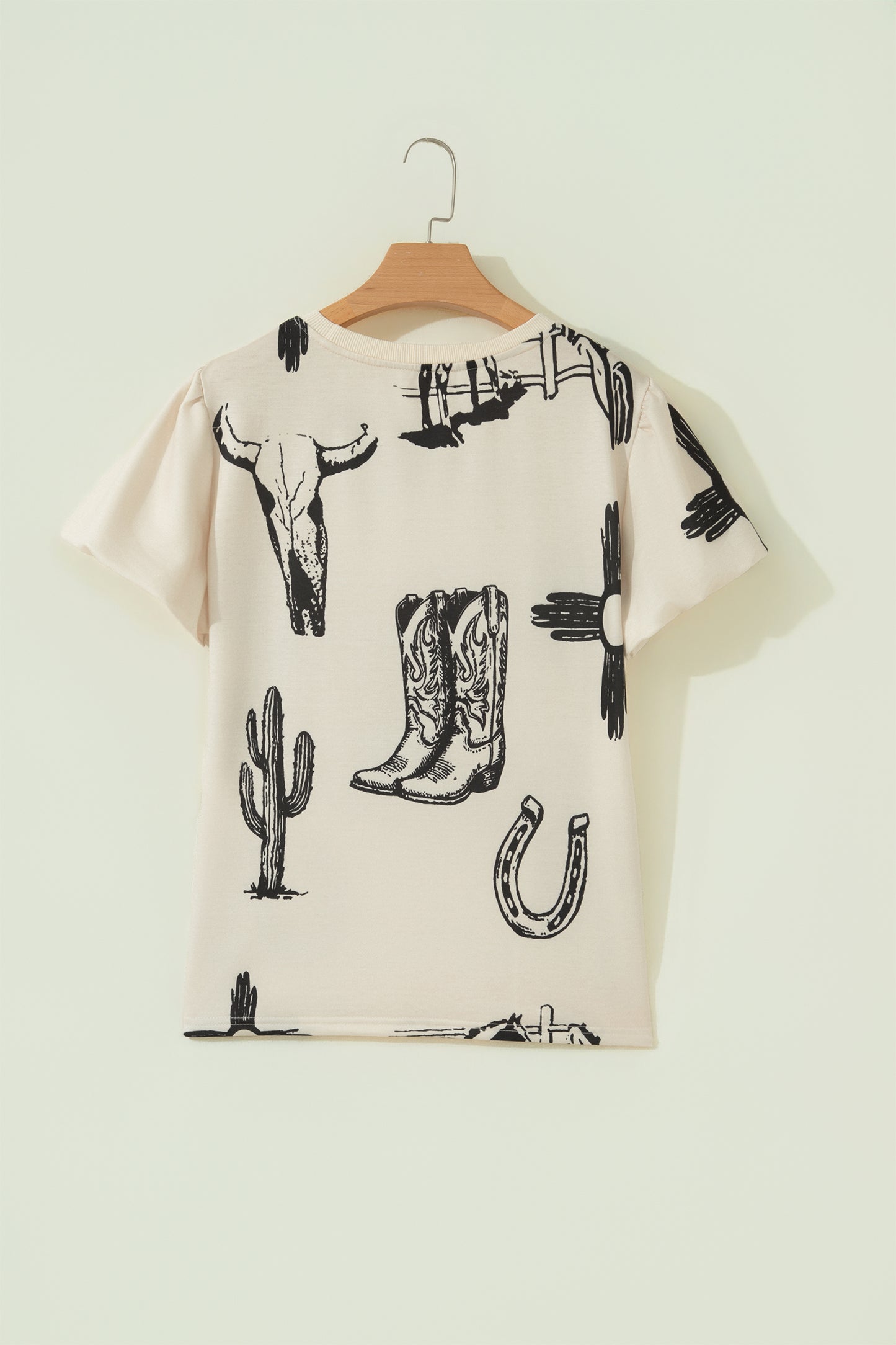 Beige Retro Western Print T Shirt