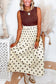 Beige Stripe Polka Dot Print Smocked High Waist Long Skirt