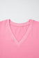 Bonbon Solid Color V Neck Short Puff Sleeve Blouse