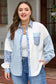 Sky Blue Leopard Striped Patchwork Casual Plus Shirt