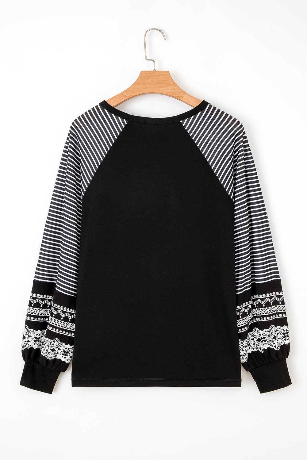 Navy Blue Contrast Print Striped Raglan Long Sleeve Loose Top